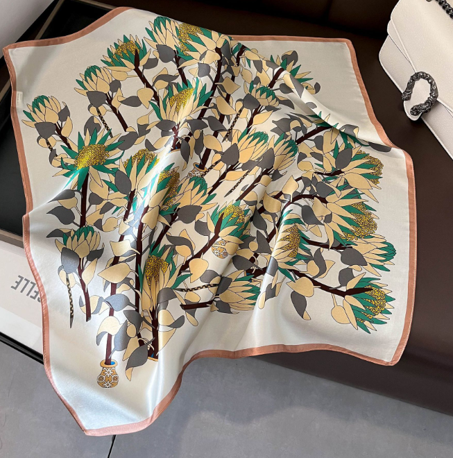 100% Silk Mulberry Scarf Wrap Bandanna 53x53cm Dandelion Print Shawl  