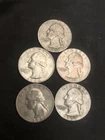 SILVER Quarters 1940-1959 90% Pure Lot Of 5 Coins 0.904 OZT of Silver