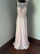 Cinderella Divine Pink Beaded Floral Gown, Size 10, Sleeveless Long Dress