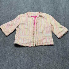 Trina Turk Silk Tweed Rainbow Stripe Fringe Jacket Blazer Womens 8 Made in USA