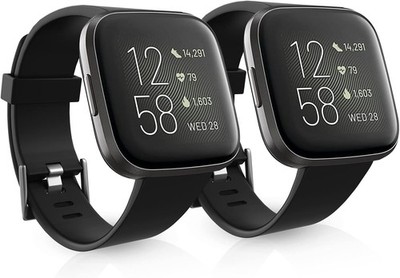 Waterproof 2 Pack Bands for Fitbit Versa 2, Large 7.1''-8.7'', Black Color