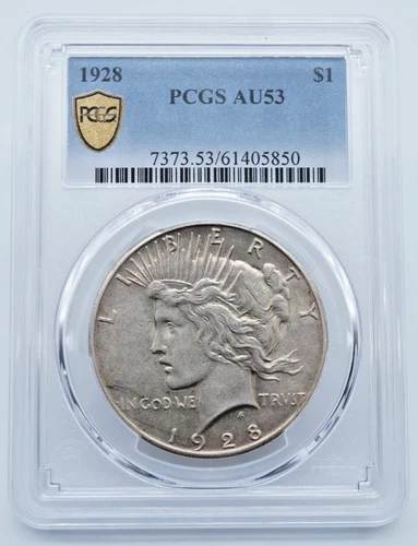 1928 Peace Silver Dollar PCGS AU53 Gold Shield Label - T182