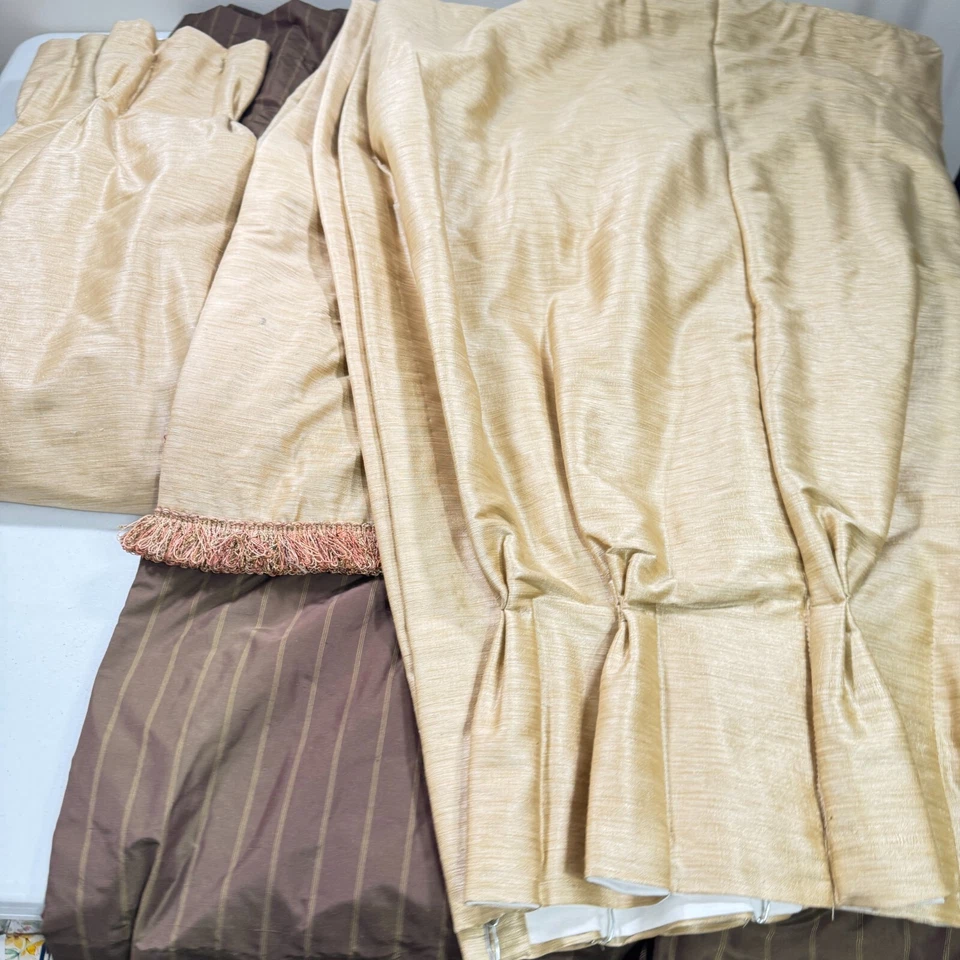 pinch pleat custom drapes curtain panel pair brown tan 102x33 traditional classi - Image 4 of 4