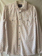 GIBSON TRADING CO, MEN'S M WHITE PRINT BUTTON FRONT WESTERN SHIRT, PEARL SNAPS