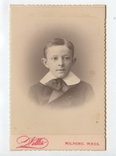 CAB PHOTO BOY W/ BOW TIE FROM MILFORD, MASS, PORTRAIT BY WILLIS, GRAPHIC BACK