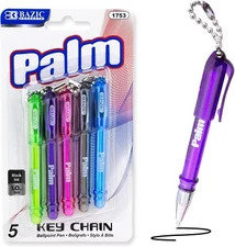 BAZIC Palm Mini Ballpoint Pen w/Key Ring,Roller Pens Medium Point 1.0mm,Small