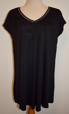 New Womens She + Sky Tunic Top Medium Black V-Neck Lace Trim Mini Dress Coverup