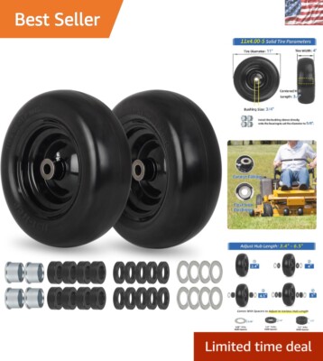 11x4.00-5 Flat Free Lawn Mower Tire with Hub and Bushings for Zero Turn Mowers