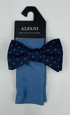 ALFANI Men's Polyester Bow Tie  Pocket Square  Blue  Arrow  MSRP: 55.