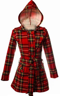 Ladies Jess Long Coat Hooded with Tie Belt Royal Stewart Tartan