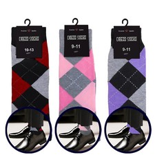 1-3 Pair DIAMOND ARGYLE Pink Purple Red Ladies COTTON Dress Socks 9-11