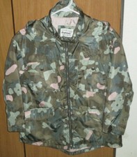 Zara Girl's 9/10 Green Camo Hooded Toggle Waist Snap Zip Front Rain Windbreaker