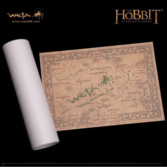 ホビット思いがけない冒険　東四が一の庄の地図　パーチメントアートプリント RARE Map of East Farthing Parchment Weta Hobbit art print lord of
