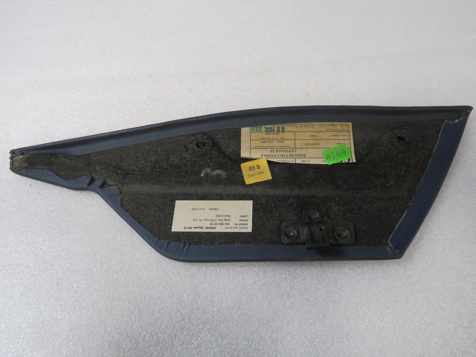 Lamborghini Gallardo, LH, Side Console Trim, Leather, Blue, Used, P/N 400864551B