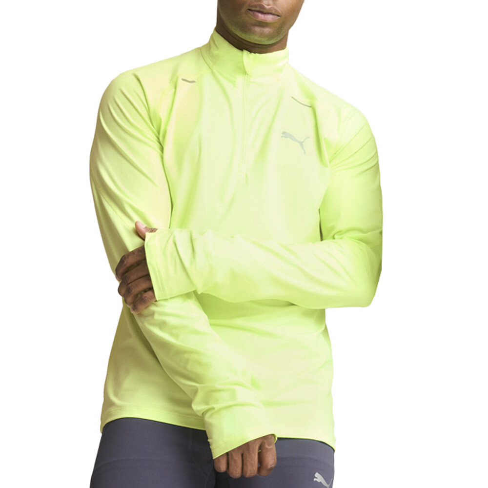 Пуловер Puma Run Cloudspun с имитацией шеи и длинным рукавом на молнии в четверть оборота, мужской желтый повседневный пуловер
