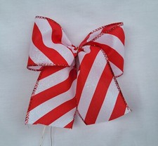 Set of 10 Handmade Christmas Tree Bows Package Red White Candy Stripe New