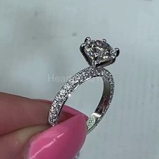 2ct Round Cut Moissanite Pave Style Accent Engagement Ring 14K White Gold Plated