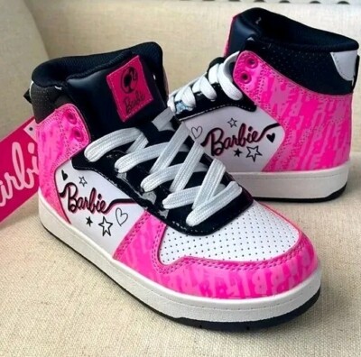 Mattel Barbie Lace Up High Top Sneakers Girls Kid Size 3 Shoes Pink White Black 