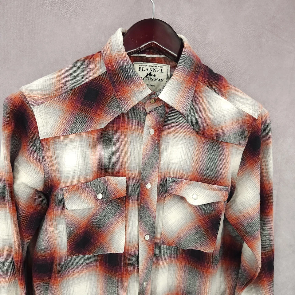 Мужская фланелевая рубашка вестерн кактус небольшая жемчужная застежка ковбойское родео хлопок - Изображение 3 из 4