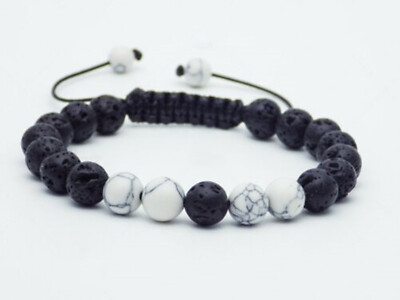 Mens Lava Bracelet White Stone Gemstone Beads Reiki Healing Relief Yoga Gift 8mm