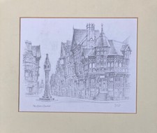 Signed Original Contemporary Pencil Sketch Chester Cross City Centre Landscape