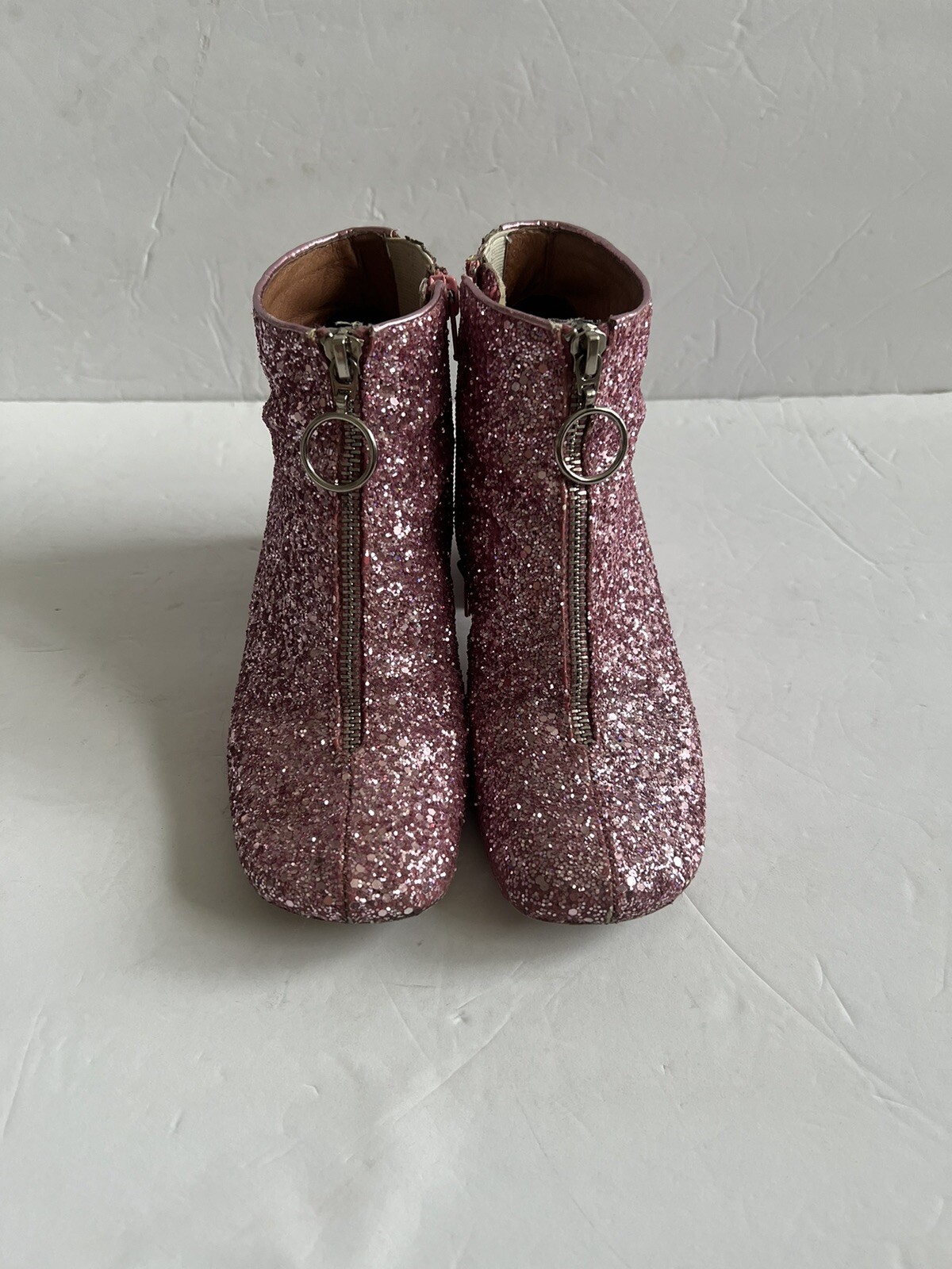 JEFFREY CAMPBELL Authentic Women Pink Glitter Side Zip ANKLE BOOTIES SZ 6 image 3