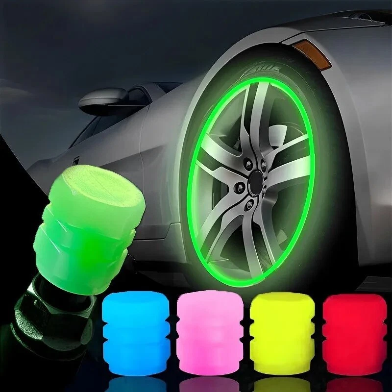 4 Bouchon valve lumineux fluorescent neon - Capuchons bleu jaune rose rouge vert - Photo 1/1