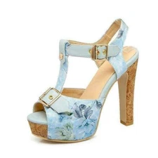 Women's Floral Printed Platform High Heel Sandals T Strap Party Shoes Dress 2025