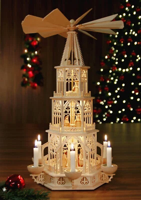 Tilgner Pyramide Erzgebirge, Figuren aus Seiffen, LED Beleuchtung innen, 53cm