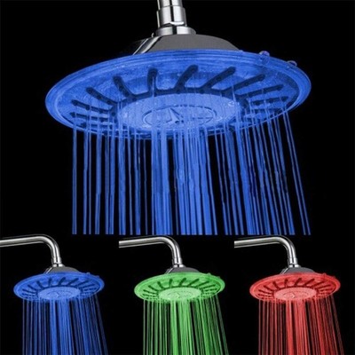 LED Shower Head 8 inch, Auto Color Changing Round Silver 