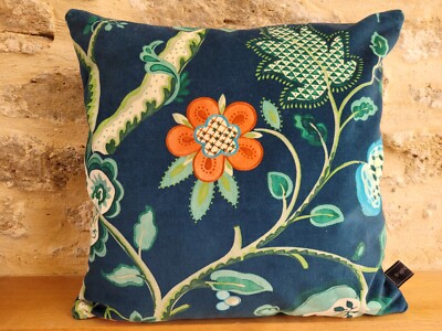 Sanderson Archive Roslyn Velvet Rowan Blau Orange Stoff Kissenbezug Jugendstil 