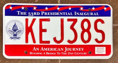 Washington DC 1997 PRESIDENTIAL 52nd INAUGURAL GRAPHIC License Plate # KEJ38S