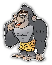 Funny Gorilla Cartoon Car Bumper Sticker Decal 4'' x 5''