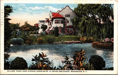 Vintage 1918 Postcard WILLOW POND EAST AVE W D HAYES RESIDENCE Color Div Back