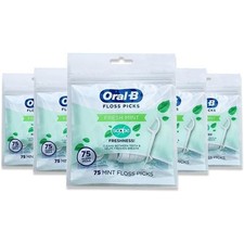 Oral-B Fresh Mint Floss Picks with Scope, Shred Resistant, 75ct Pack of 5 / 375