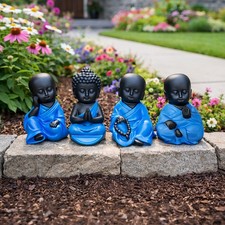 4 Sitting Mini Buddhas Set Ornaments Home Decor Thai Lucky Statues Monks Praying