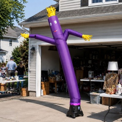 Advertising Inflatable Tube Man 12ft Purple Blow Up Wavy Flailing with Blower