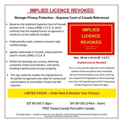Implied Licence Revoked sign, High visibility, Red & Yellow, Exterior sign