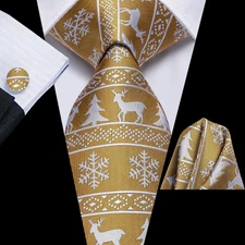 Christmas Ties Set 10pc Pocket Squares + Cufflinks Gold/Black/White  NWT Hi-Tie