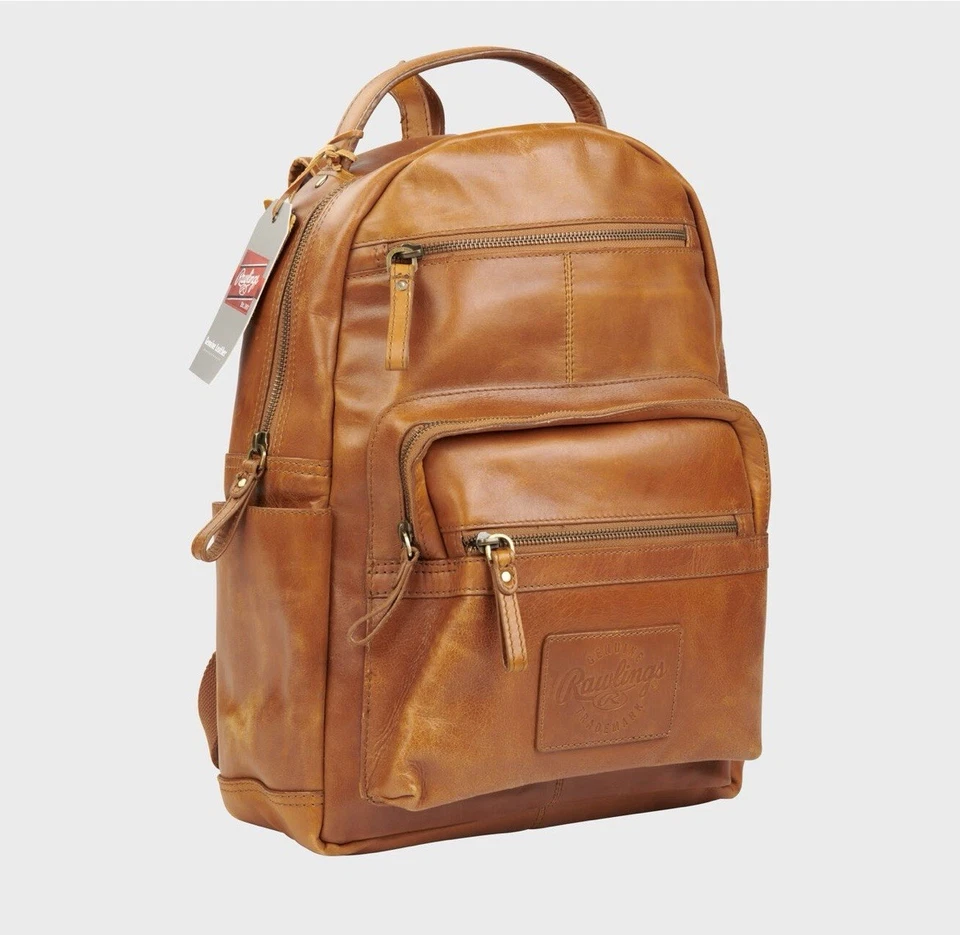 RAWLINGS Leather Backpack Red Label Rugged Series Tan Genuine Full Grain - Image 3 of 4