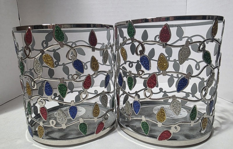Holiday Christmas Lights 2 Single Wick Candle Holders Bath Body Works