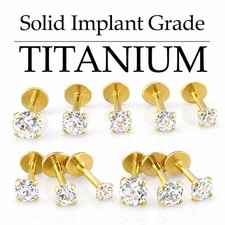 16G 18G 20G Cartilage Earrings Stud Gold Tone NEW Flat Back Titanium Nose Rings