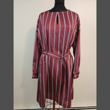 NWT Express M Satin Shirt Dress Burgundy Wine Pinstripe Keyhole Belted Medium