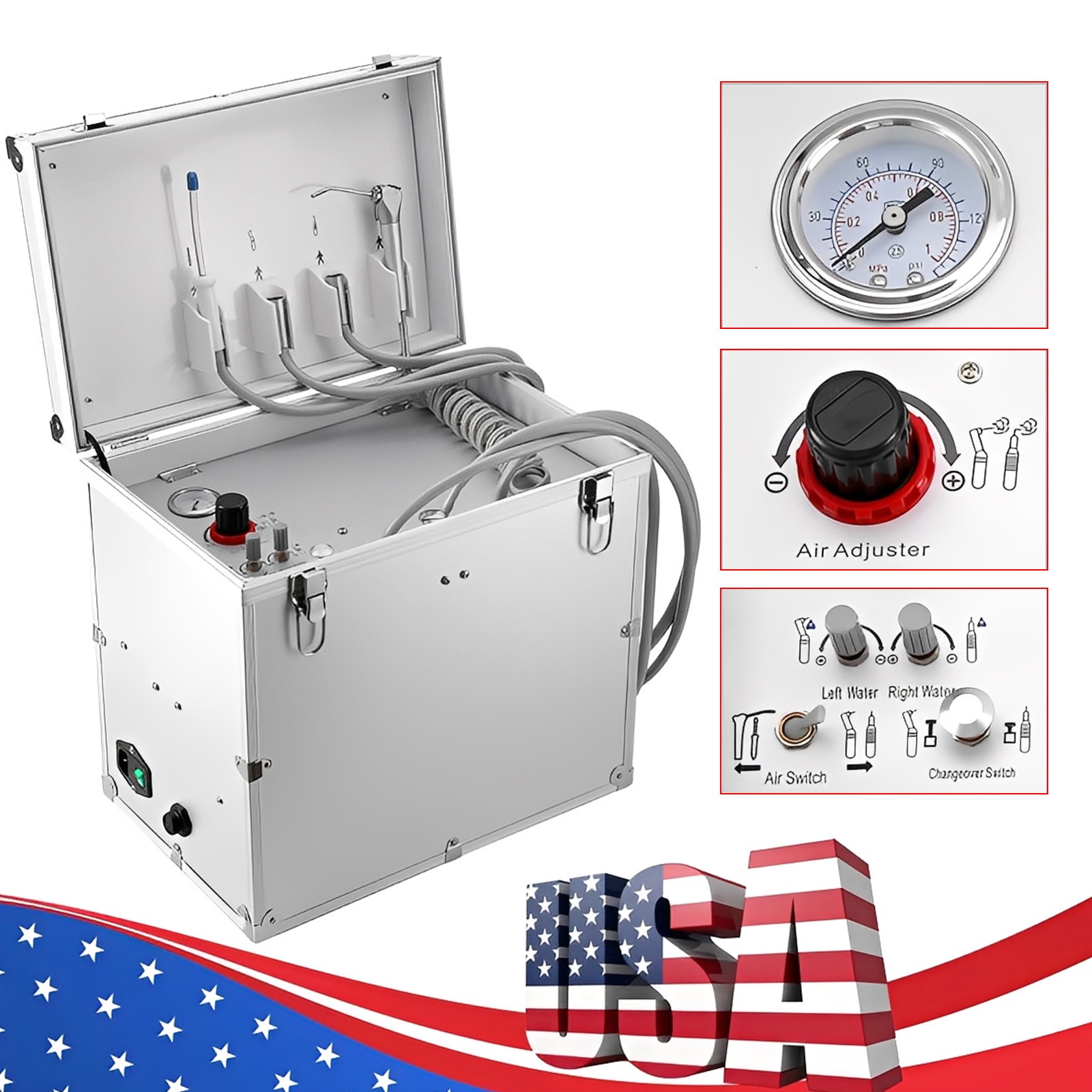 Portable Dental Mobile Delivery Unit Air Compressor Suction 4Holes 110V