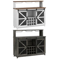 HOMCOM 55" Wine Bar Cabinet with LED Lights, Buffet Cabinet with 12 Wine Rack