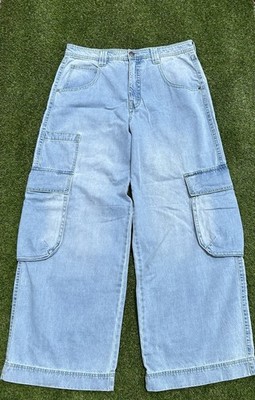 Y2K A.LAB Wide Leg Embroidered Baggy Skate Jeans Blue Men's 36 Grunge Streetwear