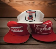 Vintage Petroliana Trucker Hat Lot (3) - Kendall Motor Oil, Marathon, Carolina F