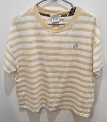 NWT Scotch & Soda Women's Large Boxy Yarn Dye Stripe T-Shirt Tee Embroidered