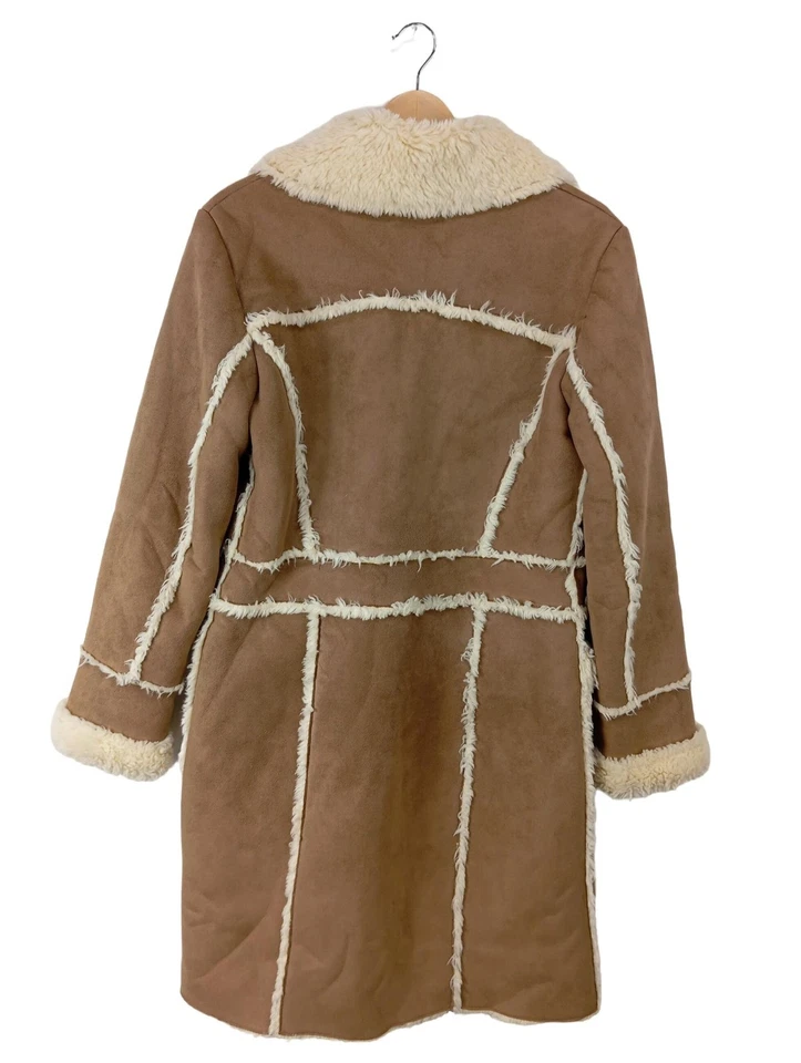 VERO MODA Abrigo de piel sintética Mujeres Abrigo Talla EU 40 marrón-blanco puro - Imagen 2 de 4