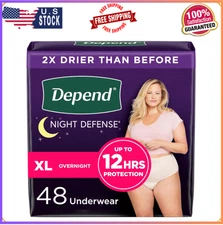 Depend Night Defense XL Women’s Overnight Underwear Blush 48 Count Disposable